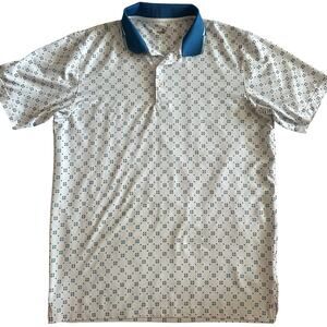 Puma White/Blue Geometric Design, Short Sleeve, Golf Polo- M